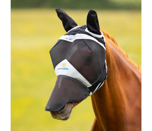 Shires FlyGuard Pro Fine Mesh Fly Mask With Ears & Nose Black