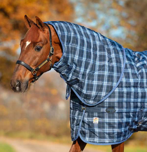 Horseware Rhino Stable Hood 150G Navy Check/Teal