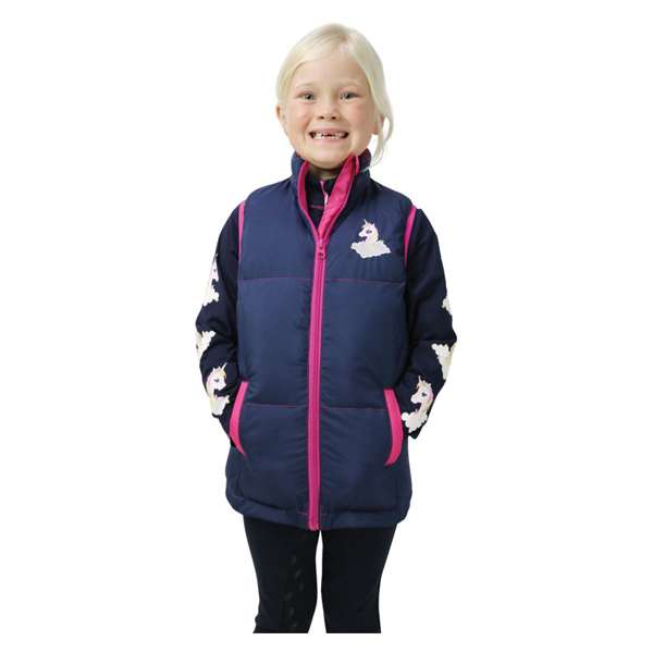 Little Unicorn Padded Gilet By Little Rider Navy/Pink