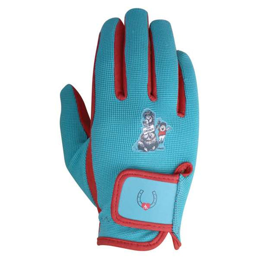 Hy Equestrian Thelwell Collection The Greatest Riding Gloves Turquoise/Red