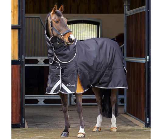 Shires Highlander Plus 200 Turnout Rug & Neck Set Black