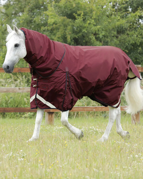 Premier Equine Buster 400g turnout rug with snug-fit neck cover in burgundy