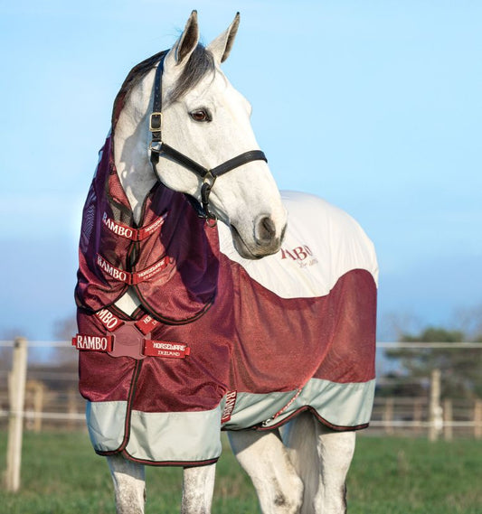 Rambo Summer Series Turnout  Grey/Burgundy - Disc Front Closure