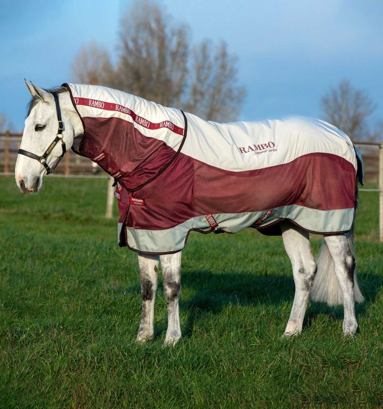 Rambo Summer Series Turnout Grey/Burgundy - Disc Front Closure – Equi ...