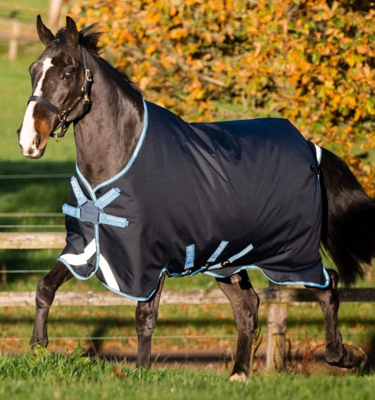 Horseware Amigo Bravo 12 Original Turnout with Disc Front Closure (100g Light) Navy/Turquoise & Aqua & Blue