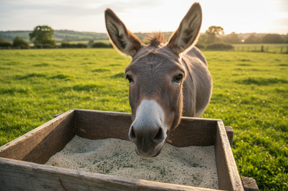 Donkey eating forage balancer