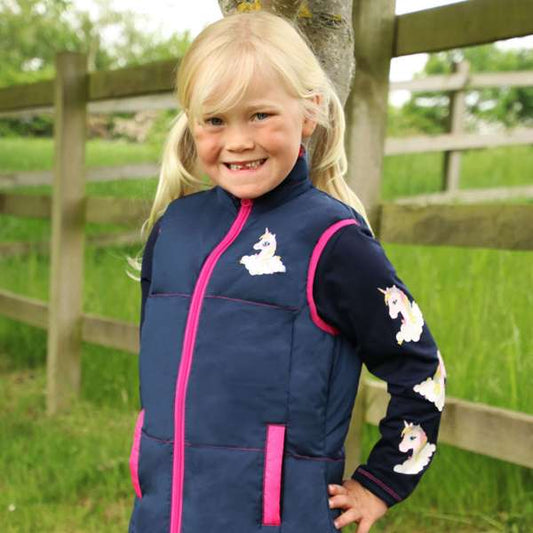 Little Unicorn Padded Gilet By Little Rider Navy/Pink