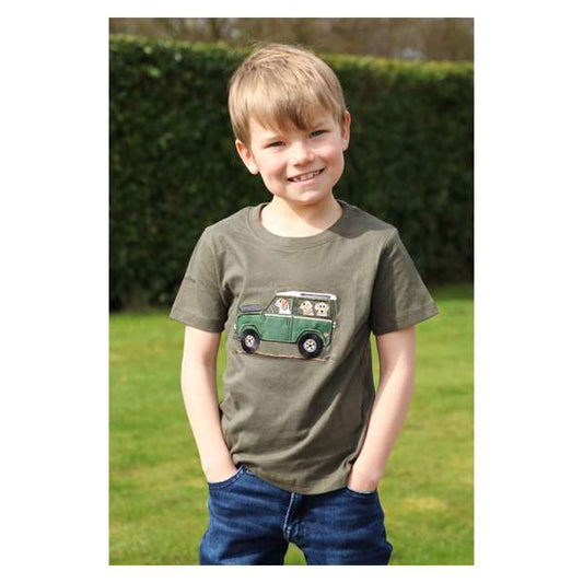 British Country Collection Offroader & Dogs Kids T-Shirt Olive
