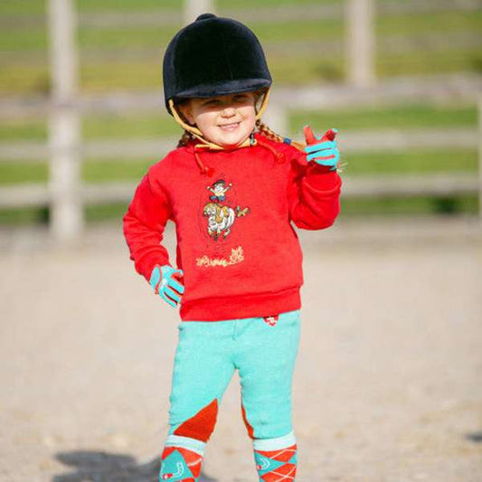 Hy Equestrian Thelwell Collection The Greatest Fleece Tots Jodhpurs Turquoise/Red